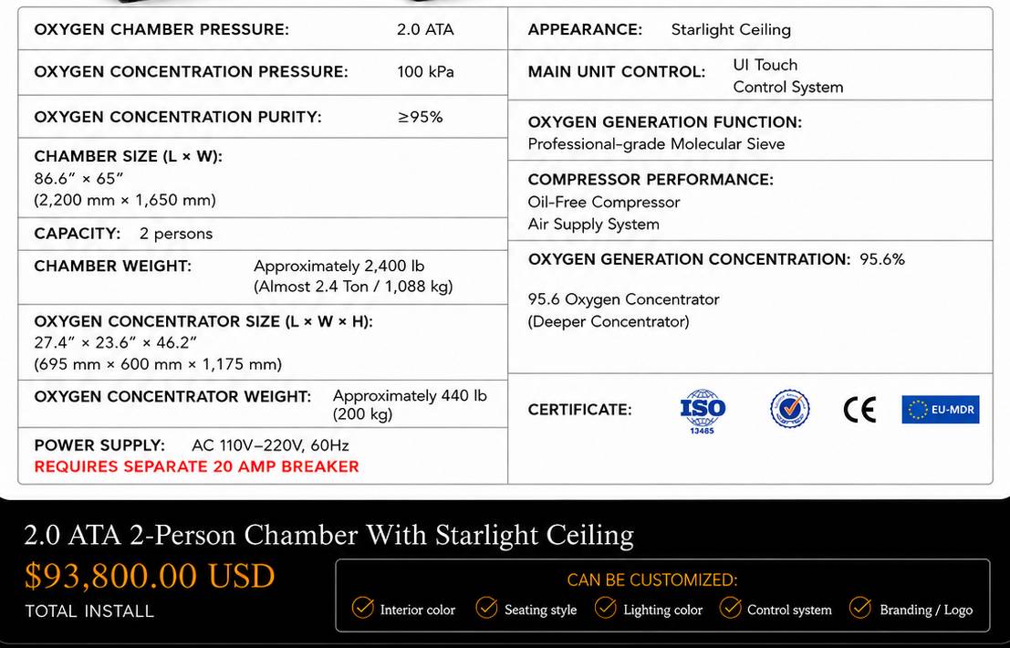 2.0 ATA 2 Person Chamber with Starlight Ceiling