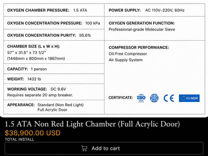 1.5 ATA Non Red Light chamber (Full Acrylic Door)