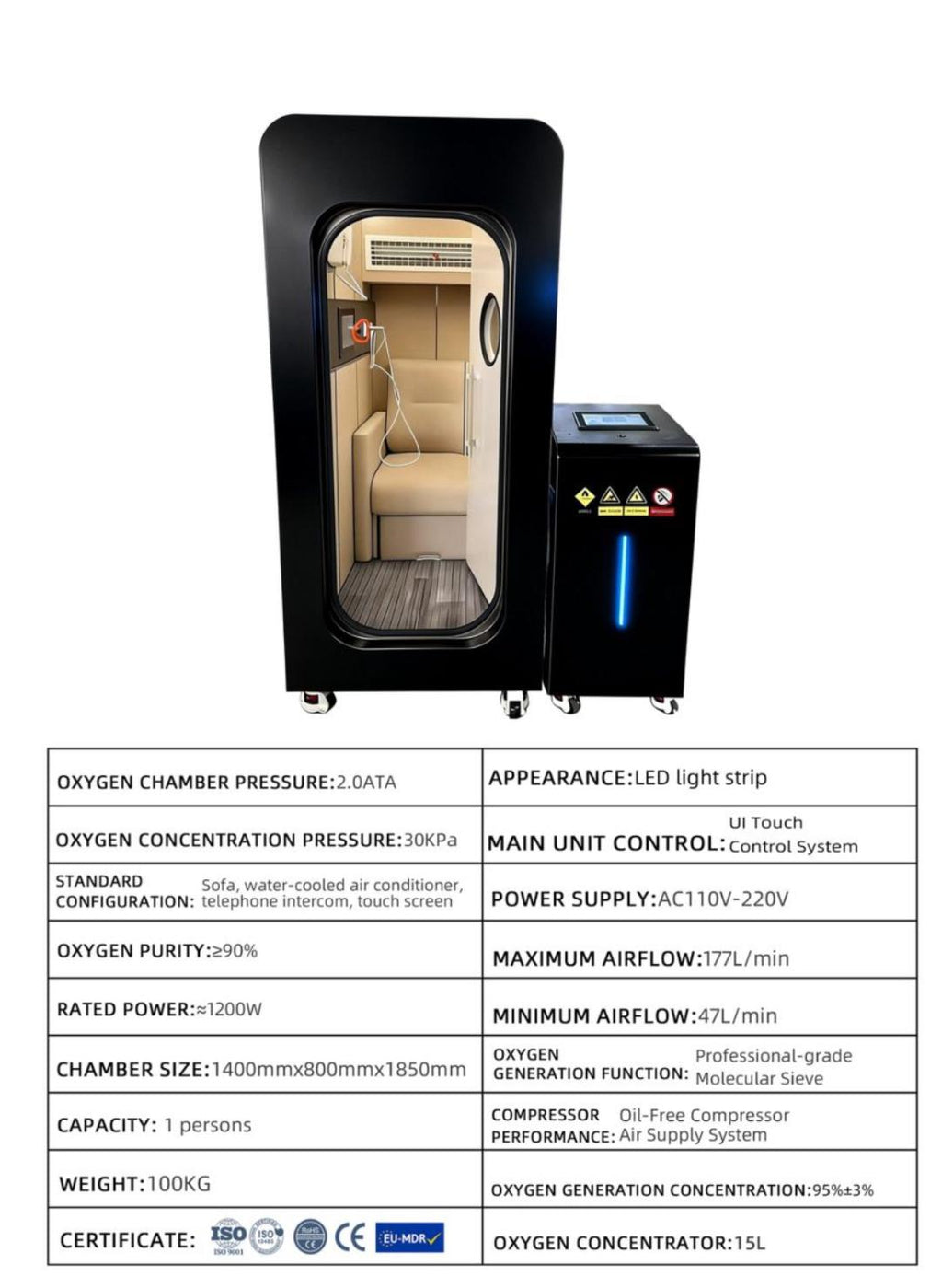 2.0 standard unit non-red light Hyperbaric Chamber