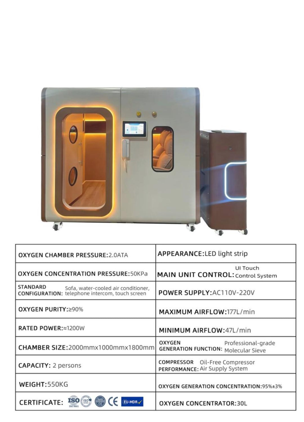 2.0 ATA 2 person HBOT chamber